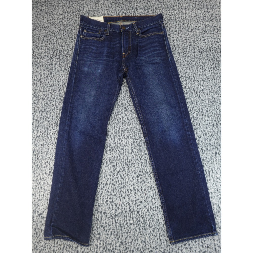Hollister Classic Straight Jeans Mens 29x30 Dark Wash Good Whiskered Denim